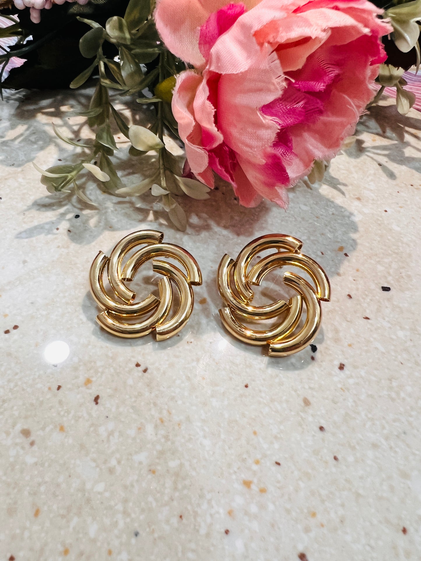 Golden Swirl Statement Stud Earrings