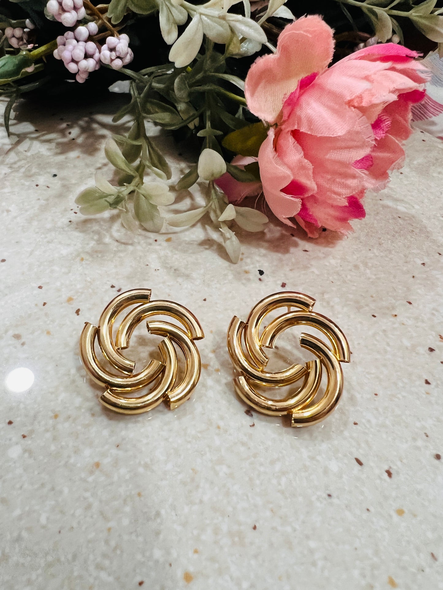 Golden Swirl Statement Stud Earrings