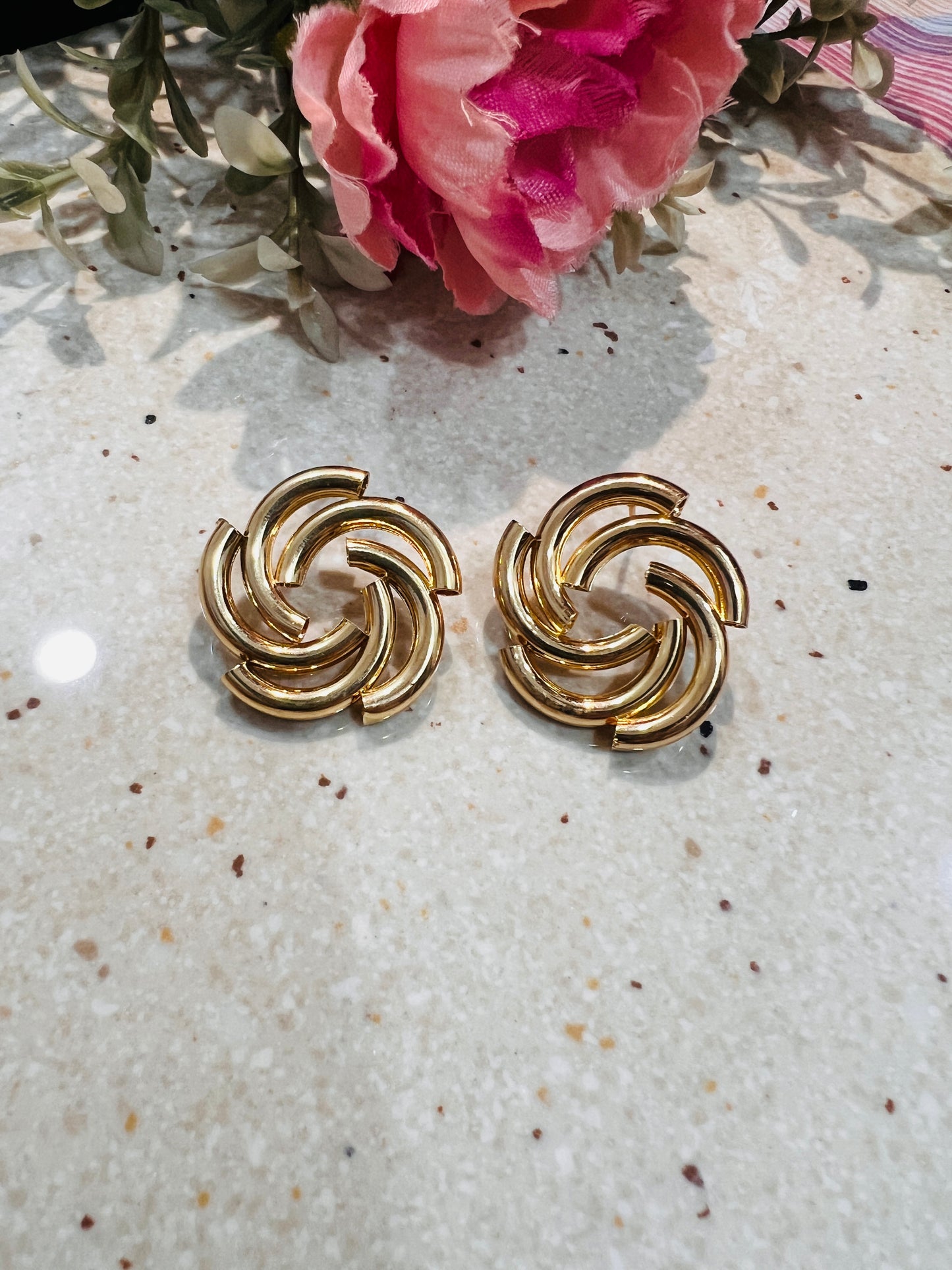 Golden Swirl Statement Stud Earrings